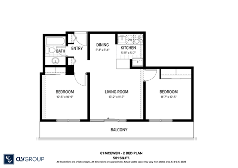 Floor plan for 2 beds, 1 bath, 1 sqft